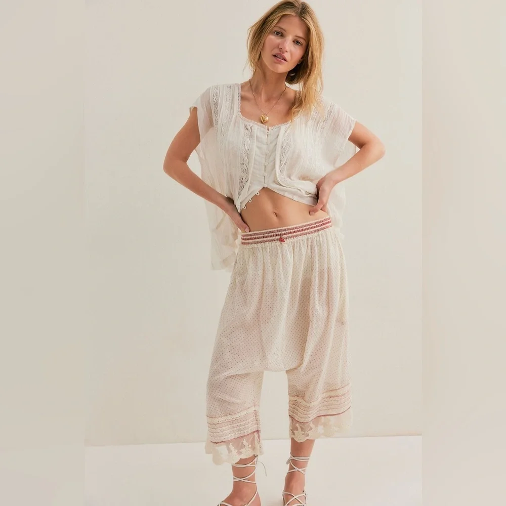 New! Free People Endless Afternoon Bloomers Swiss Dot Embroidered Lace Harem 🌹 M